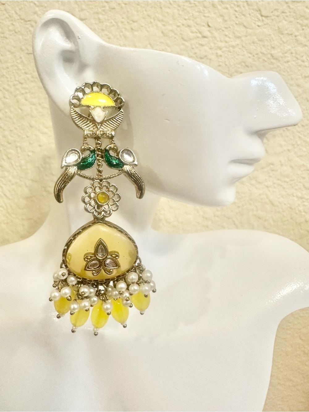 Gold Plated Traditional Yellow and Green Indian Ethnic Drop Earrings